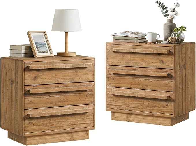 HOKYHOKY Set of 2 Reclaimed Solid Wood Nightstand-24 Inches Large End Table