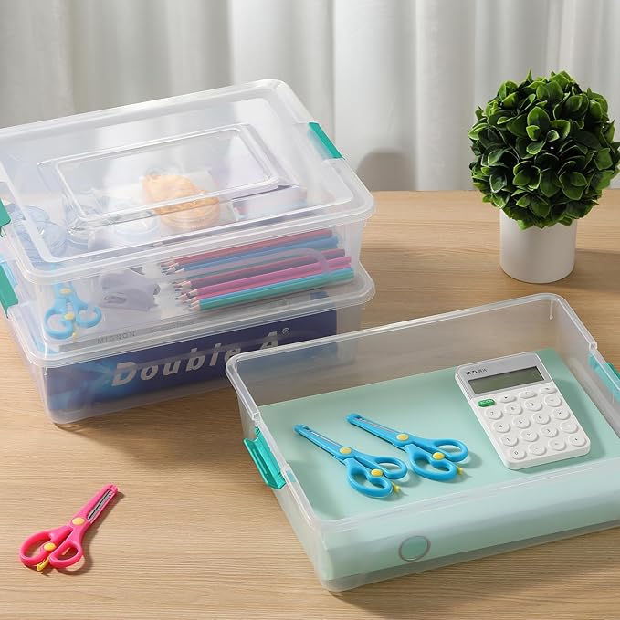 novelinks Clear Plastic Storage Bins with lids, Stackable Storage Containers, Durable Craft Storage Boxes, Organization Containers for Home Office (10 Quart 4 Pack Green)