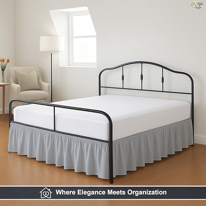 Cottington Lane Ruffled Bed Skirt Twin Size with Split Corner, Brushed Microfiber Hotel Quality Silver Grey Dust Ruffle, 24 Inch Drop Gathered Bedskirt, Soft and Stylish, Shrinkage and Fade Resistant