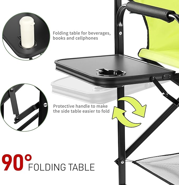 Outvita 2 Piece 31" Tall Directors Chair Height Seat Folding with Side Table Storage Bag, Support for 300Lbs Portable Makeup Artist Chair with Bar Height(Green/Black)