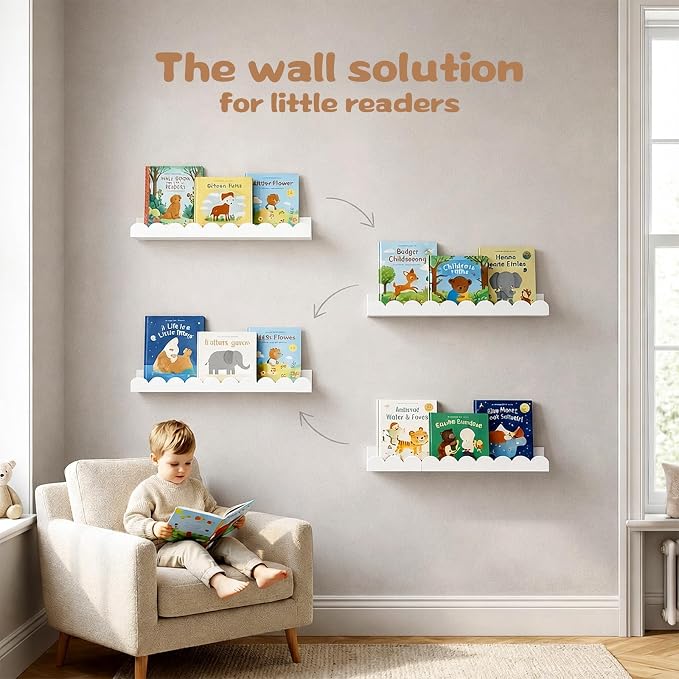 Nursery Floating Shelves for Kids Room, 2 Pack 23.6 Inch White Wall Shelves