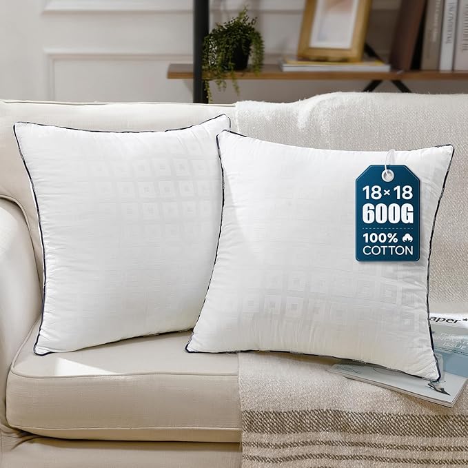 Phantoscope 18x18 Pillow Inserts, Decorative Throw Pillow Inserts with 100% Cotton Jacquard Cover, Virgin Fiber Pillow Sham Stuffer, Square Couch Cushion Pillows, Pack of 2, 18x18 Inch
