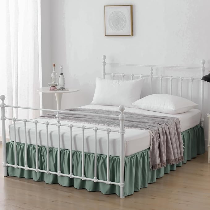 Bed Skirt Ruffled Bed Skirt with Split Corners, 18 Inch Drop Dust Ruffle Bed Skirts with Platform, Sage Green, 18" Twin