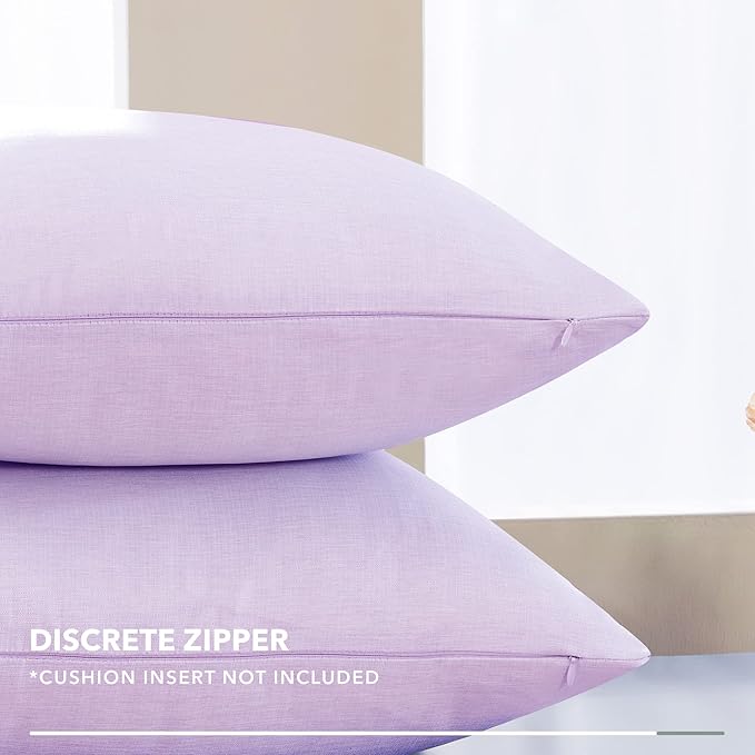Deconovo Decorative Throw Pillow Covers - Set of 4 Soft Linen Cushion Covers, 18x18 Inch, Green & Machine Washable Pillowcases for Sofa, Bedroom, Living Room Décor,Pastel Purple,COVERS ONLY No Inserts