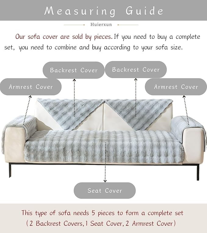 Faux Fur Couch Cover Fuzzy Soft Plush Thick Bubble Sofa Cover Luxury Sectional Couch Covers Luxury Anti-Slip Sofa Slipcover Washable Furniture Protector (Light Grey,36"x82")
