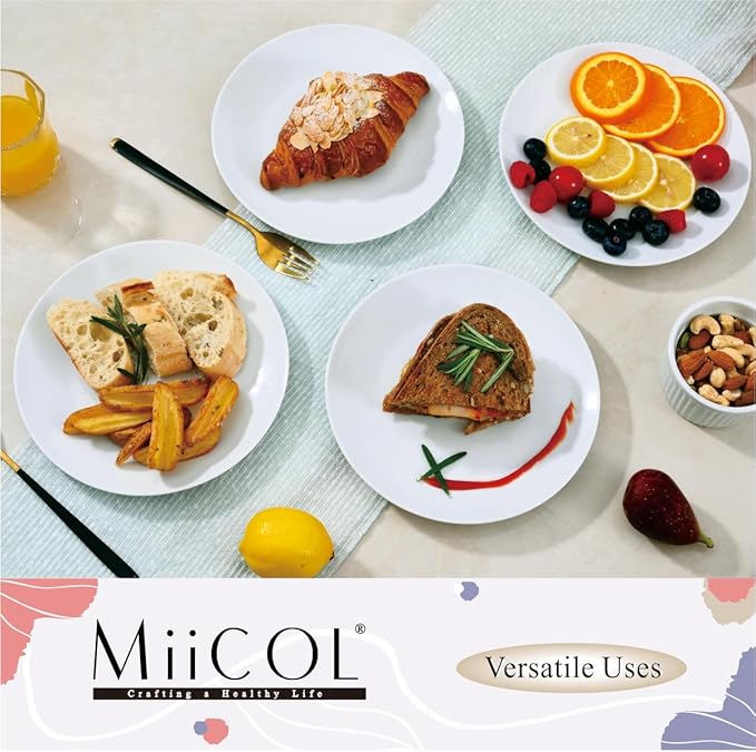 Miicol Ceramic Appetizer Plates Set of 6, White Dessert Plates 8 Inch
