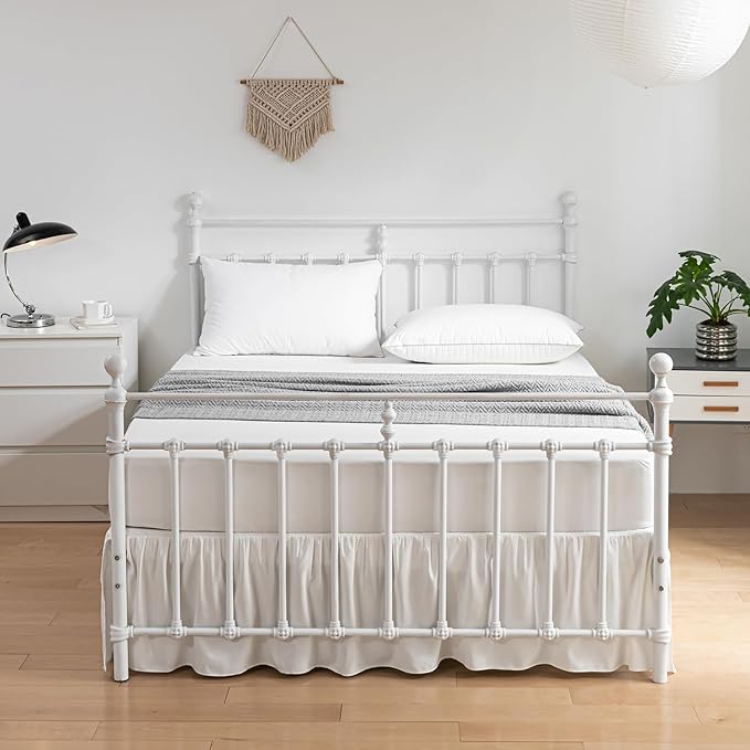 Bed Skirt Queen Size Ruffled Bed Skirt with Split Corners, 18 Inch Drop Dust Ruffle Bed Skirt with Platform, Ivory, Queen Size