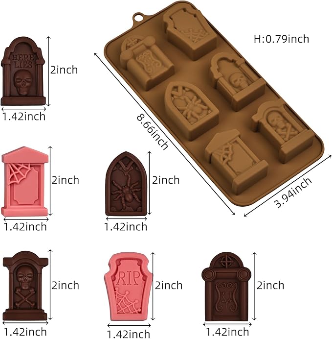 EDUEE Halloween Chocolate Molds RIP Gravestone Candy Mold 2 pcs Silicone Tombstone Ice Cube Mold (2 x 1.42 inch)