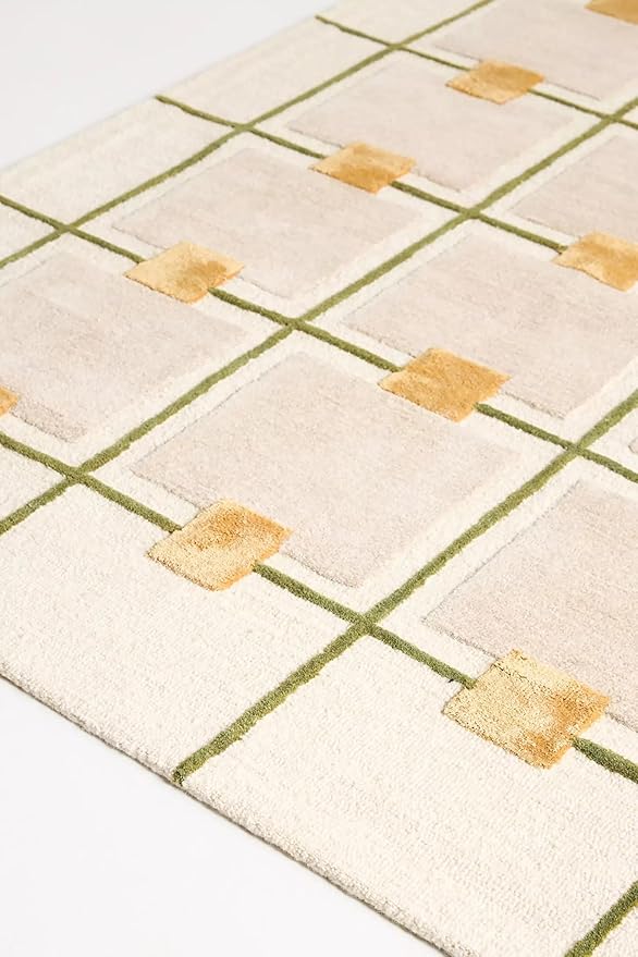 Greer Hand-Tufted Wool Rug - Elegant Taupe and Olive Geometric Pattern for Sophisticated Home Decor (9x12 Ft)