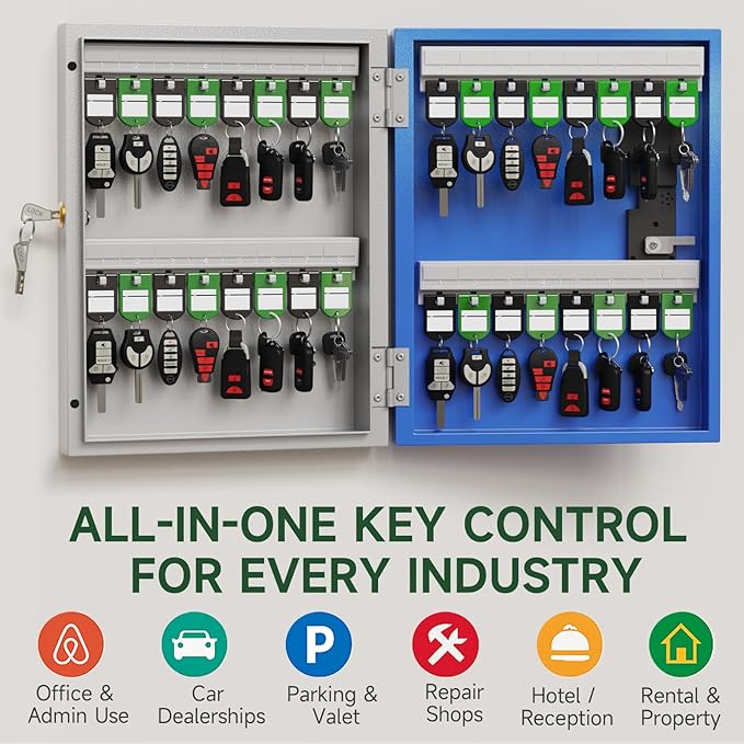 WeHere 32-Key Plus Smart Key Lock Box Wall Mount – Commercial Key Cabinet with App, Bluetooth & WiFi Unlock (Sold Separately), Access Log Tracking, Key Management System for Rental, Office, Property