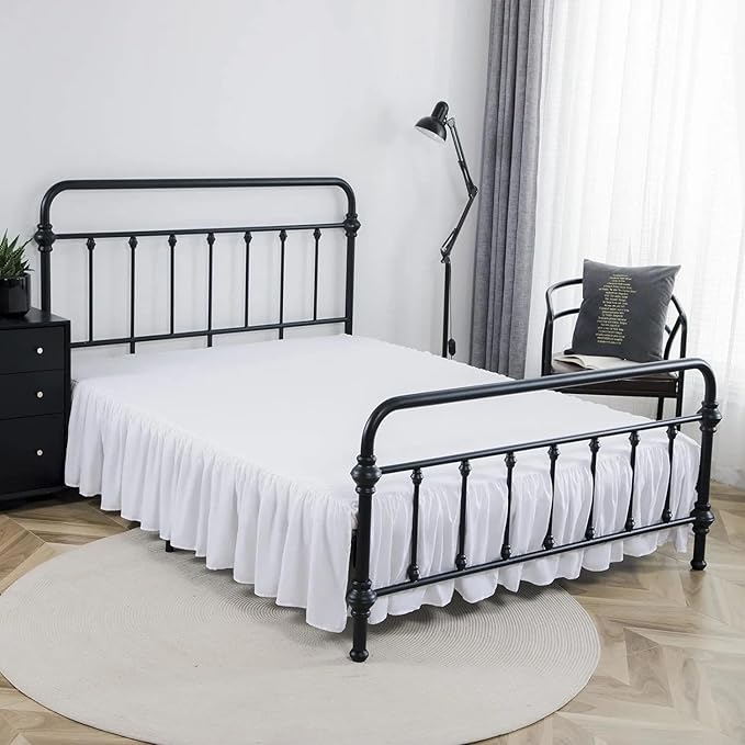 Bed Skirt Twin Size Ruffled Bed Skirt with Split Corners, 15 Inch Drop Dust Ruffle Bed Skirts with Platform, White