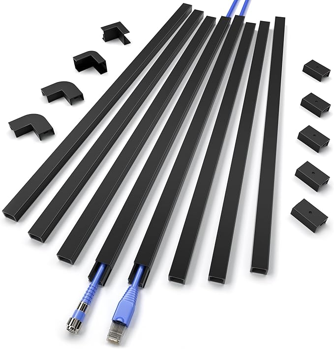 Cord Hider Wall for One Cord 136in, ZhiYo Cord Covers for Wires on Wall, Easy Install Cable Cover Wall, Black Cable Raceway Hide Cords, Cable Hider Cord Management Wall, 8X L17in, W0.6in H0.4in