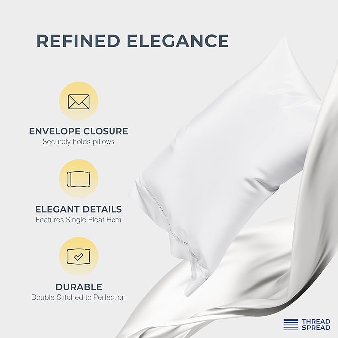 THREAD SPREAD 100% Egyptian Cotton Sheets Queen Size - 1500 Thread Count 4 PC Queen Sheet Set Egyptian Cotton, Sateen Weave Luxury Sheets Queen Size, High Thread Count Sheets, 17" Deep Pocket - White