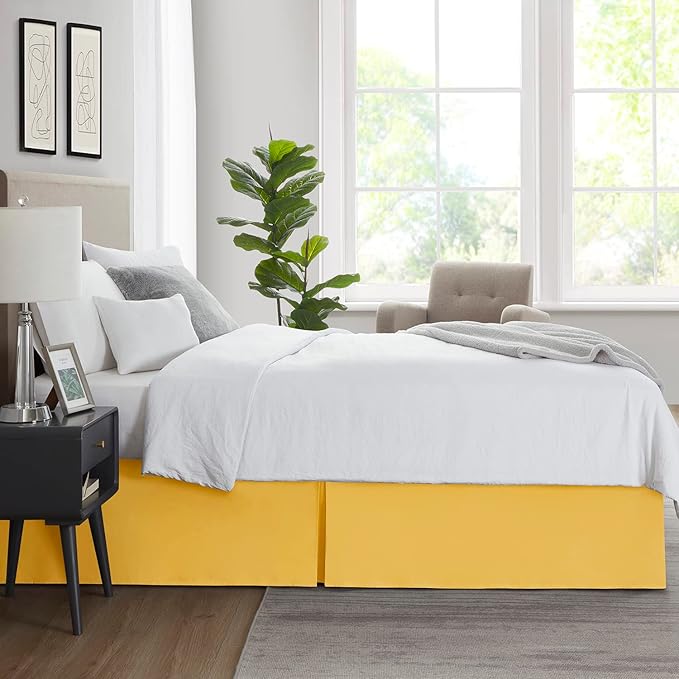 Nestl Yellow Twin XL Bed Skirt - Twin XL Size Bed Skirt 14 Inch Drop - Brushed Microfiber Bed Skirts - Hotel Quality Pleated Bed Skirt - Shrinkage & Fade Resistant