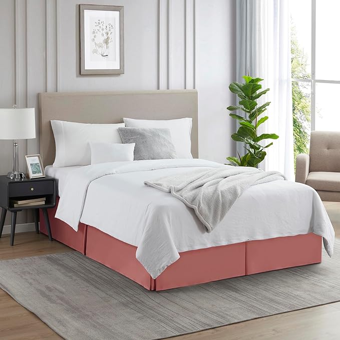 Nestl Pink Clay Full XL Bed Skirt - Full XL Size Bed Skirt 14 Inch Drop - Brushed Microfiber Bed Skirts - Hotel Quality Pleated Bed Skirt - Shrinkage & Fade Resistant
