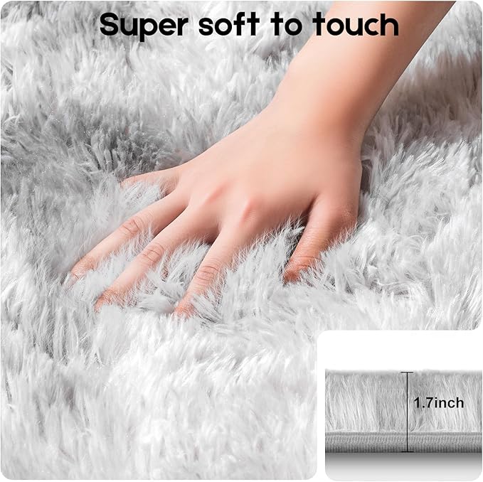 Tie-Dyed Grey 8x10 Area Rugs for Living Room Bedroom, Fluffy Large Rug Soft Shag Non-Slip Carpet for Kids Boys and Girls Room Dorm Home Decor (8ft x 10ft)