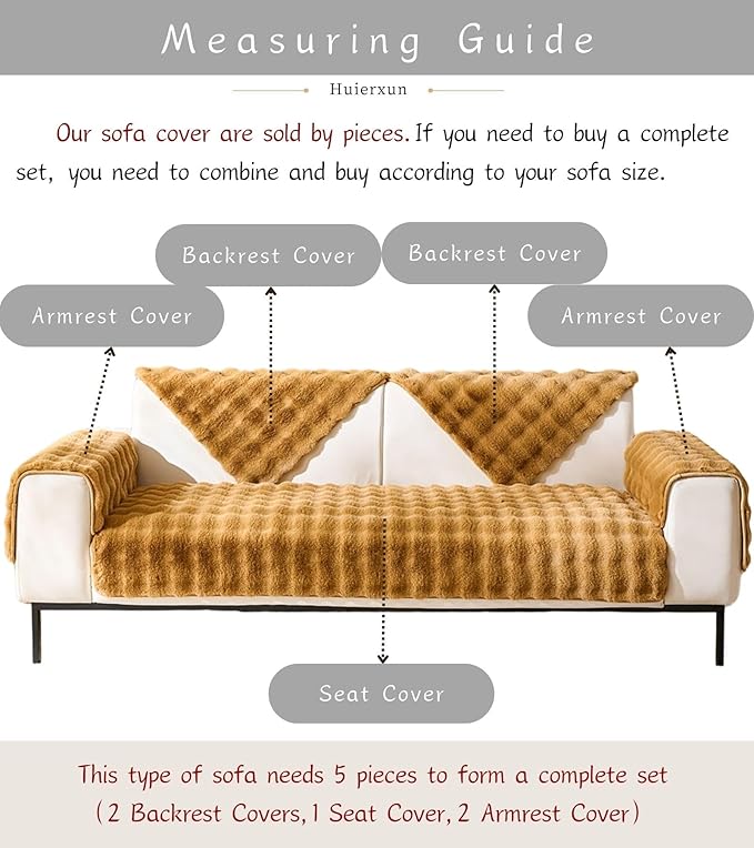 Faux Fur Couch Cover Fuzzy Soft Plush Thick Bubble Sofa Cover Luxury Sectional Couch Covers Luxury Anti-Slip Sofa Slipcover Washable Furniture Protector (Brown Yellow,36"x94")