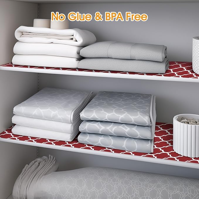 Shelf and Drawer Liner for Kitchen Cabinets Non-Adhesive, Strong Grip Non-Slip Thickened Cabinet Liners for Shelves, Waterproof Mats for Dresser Cupboard, Red/White, 23 in x 30 Feet
