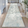 3x12 Washable Runner Rug Blue Cream Abstract Hallway Kitchen Throw Rug Neutral Modern Non Slip Soft Low Pile Lightweight Carpet for Bathroom Laundry Bedroom Living Room