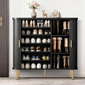 DHH Shoe Storage Cabinet with Sliding Door, 6-Tier Shoe Cabinet with Adjustable Shelves, Mid Century Modern Freestanding Shoe Storage Organizer for Entryway, Hallway, Living Room (Black, 47 ")