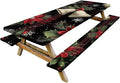 Picnic Table Cover with Bench Covers Set of 3, Elastic Fitted Tablecloth for 6 Foot Tables, Washable Polyester Tablecloths for Camping, Indoor & Outdoor