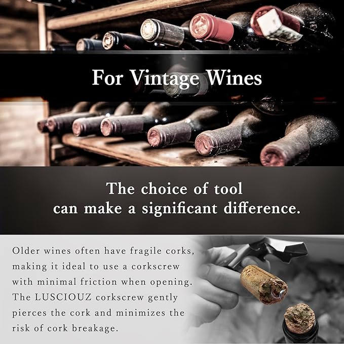 LUSCIOUZ Zero Resistance THE HELIX Corkscrew Silent Wine Bottle Opener Waiters Corkscrew Wine Key (5 Coil_Black)