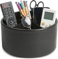 Remote Control Holder, 360°Spinning PU Leather Desk TV Remote Caddy,Desk Storage Box Room Accessories for Controller, Media,Mail,Calculator, Mobile Phone,Pencil(1-Oil Black)