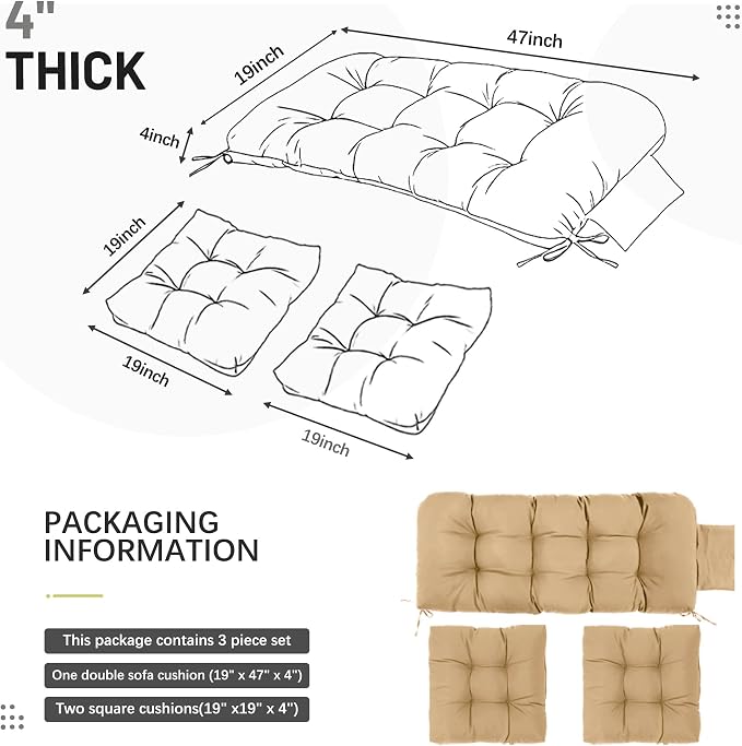 3 Pcs Wicker Chair Cushions Patio Loveseat Chaise Cushion Set