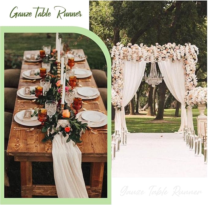 Cream Cheesecloth Table Runner 13.3FT Rustic Sheer Gauze Table Runners 157 Inch Boho Cheese Cloth Table Decorations for Wedding Party Bridal Baby Shower Birthday Home Decor