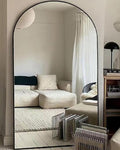 BEVERDY Full Length Mirror, Arched Floor, 46" x 90" Oversized, Freestanding, Full Body Mirror, Arch Full Length, Wall Mounted Mirror for Bedroom, Black