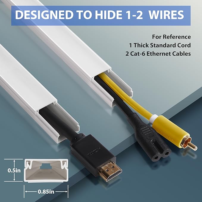 Cord Hider 132in White, W0.85in H0.5in Self-Adhesive Convenient Cable Raceway Kit, Wall Wire Hider Cable Hider for 2 Cords, Cord Cover for Wires on Wall Cable Management, Wire Covers for Cords