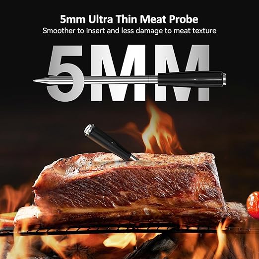 Bluetooth Meat Thermometer - Digital Wireless Meat Thermometer for Grilling and Smoking with IP67 Dual Sensor Probes - Smart App Alert for BBQ, Smoker, Oven, Grill