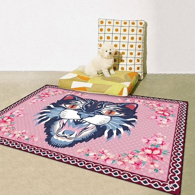 Cartoon Animal Pattern Area Rug Cute Cat Luxury Floral Decor for Carpet Farmhouse Bedroom Living Room Rugs Bathroom Kitchen Runner Mat Indoor Outdoor Non Slip Doormat 3' X 7'