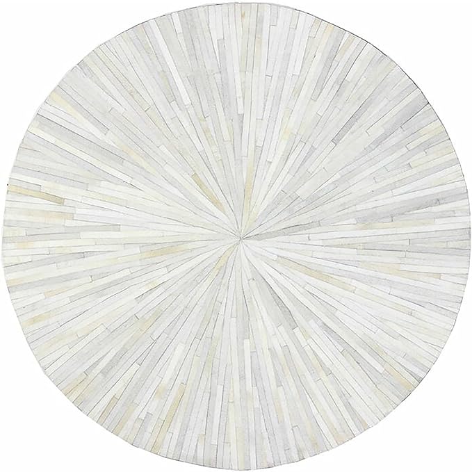 Faux Cowhide Round Area Rug | Non-Slip Leather Floor Carpet for Living Room, Bedroom, and Home Décor | Modern Stylish Accent Rug(White_8x8)
