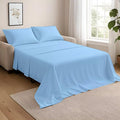 NON Sticky cotton Full Size Sleeper Sofa Sheets, 4 Piece Egyptian Cotton Bed Sheet Set for Sofa Bed, 10" Deep Pocket for Pull Out Couch Mattress, 54" x 75", Light Blue Solid, Soft & Breathable