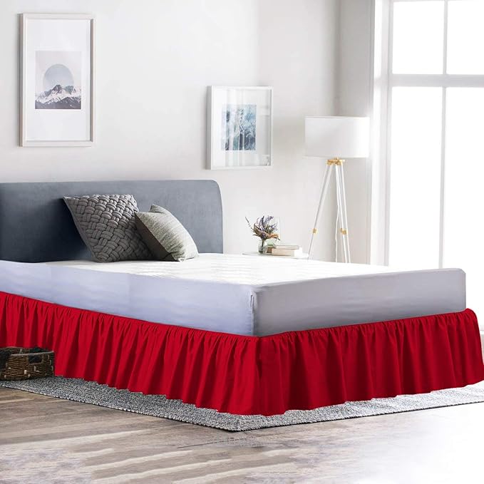 Bed Skirt - Ruffled Bed Skirt (Olympic Queen, Red) 12 Inch Drop Dust Ruffle with Platform, 100% Cotton 800 Thread Count Fabric - Dust Ruffle Bedskirt for Easy Fitting and Easy Care