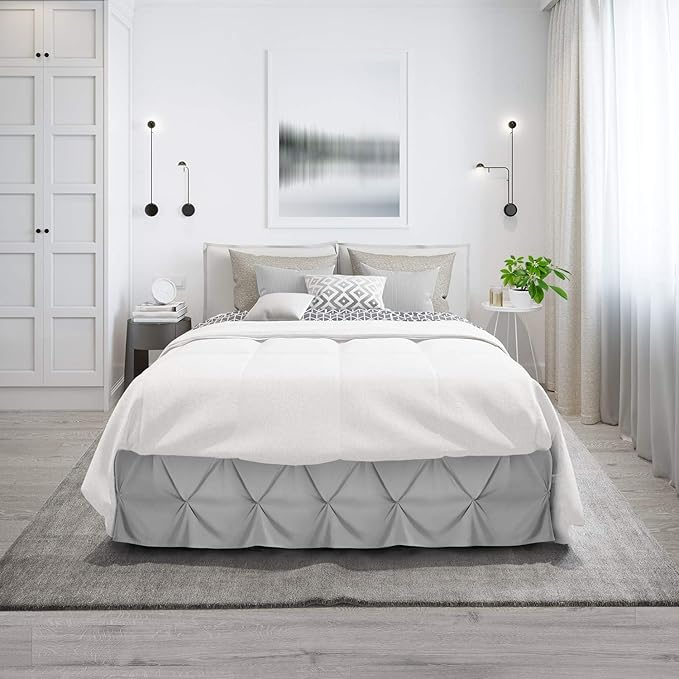 Nestl Light Grey Bed Skirt Queen Size, Pinch Pleat Queen Bed Skirt, 14" Inch Drop Queen Bedskirt, Hotel Quality Light Grey Bed Skirts, Microfiber Bedskirt for Queen Bed, Light Grey Queen Bed Skirt