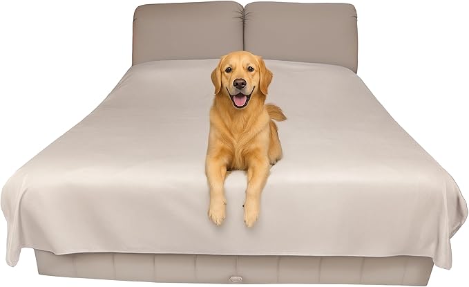 SILLY LEGACY Thin Reversible Waterproof Protective Cover or Liner for Bed or Couch, for Dogs and Cats, Babies; Incontinence, Dirt, Drool (King Size, 100 x 96 inch) (Beige)