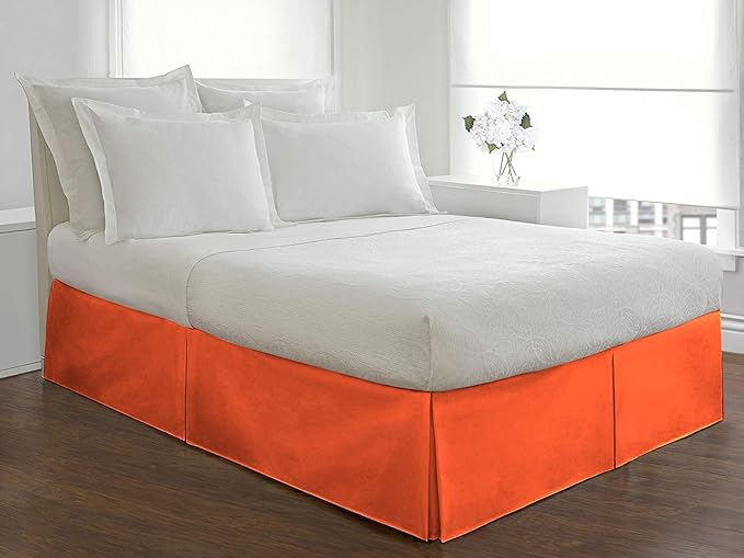 Bed Skirt - 100% Cotton 800 Thread Count Box Pleated Bed Skirt - Luxury Pleated Dust Ruffle, Hotel Quality Modern Bed Skirt, Easy Fit with 12 Inch Tailored Drop, King XL, Orange