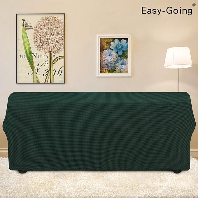 Easy-Going Stretch Sofa Slipcover 1-Piece Sofa Cover Furniture Protector Couch Soft with Elastic Bottom for Kids, Polyester Spandex Jacquard Fabric Small Checks (Sofa, Dark Green)