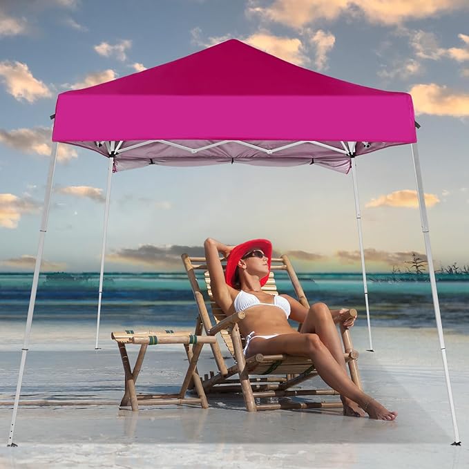 Bonnlo 6x6 Pop Up Canopy Tent, Outdoor Foldable Easy Up Party Tent with 1 Sidewall, Slant Legs Portable Gazebo for Camping, Parties (Pink)