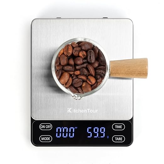 KitchenTour Nano Coffee Scale with Timer 3kg/0.1g, 3 Mode for Espresso Machine and Pour Over, High Precision Pour Over Drip Espresso Scale with Back-Lit LCD Display
