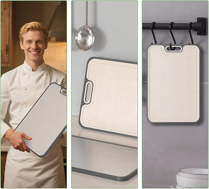 Ghims 2IN1 Titanium Cutting Boards for Kitchen,Metal Cutting Boards With Pure Titanium and Wheat Straw PP,Double Sided Chopping Board with Juice Groove Dishwasher Safe Easy to Clean Non Toxic 15"X10"