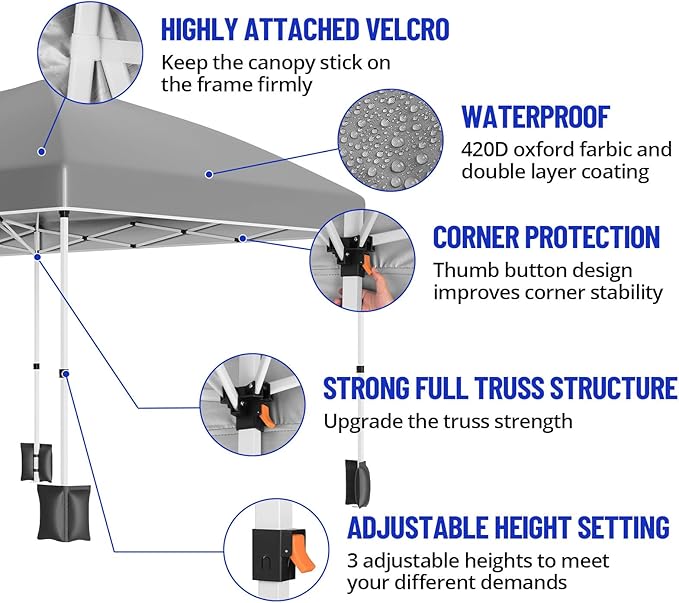 10X20Ft Pop Up Wedding Party Tent with 6 Sidewalls - Heavy Duty Commercial Outdoor Canopy, Waterproof Gazebo Canopy Tent, Canopy All Season with Storage Bag, Gray