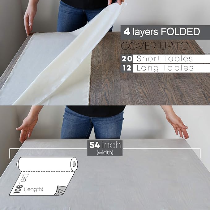 Neatiffy Disposable Plastic Table Cloth Roll | 54 in x 108 Ft Waterproof Tablecloth | Table Cover for Rectangle, Square, Round Oval Tables | Picnic, Party, Banquet, Birthdays, Weddings - Ivory
