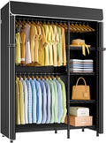ULIFHOME F2C Clothes Rack with Cover, Clothing Racks for Hanging Clothes, Heavy Duty Garment Rack with Shelves and Hanger Rods, Black Closet with Black Cover, 47.2" W x 16.5" D x 78.3" H, Load 630lbs