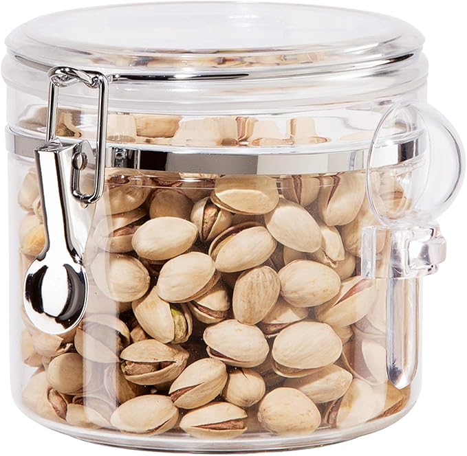 OGGI Clear Canister Airtight 38oz - Clamp Lid & Spoon - Airtight Food Storage Containers, Ideal for Kitchen & Pantry Storage of Bulk, Dry Food Including Flour, Sugar, Coffee, Rice, Tea, Spices & Herbs