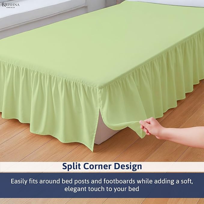 KRISHNA Ruffled Bed Skirt with Split Corners Queen, 100% Microfiber Hotel Quality, 12 Inch Drop Dust Ruffle Gathered Bedskirt with Platform, 60" x 80", Sage