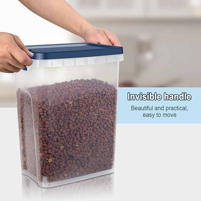 5-7Lbs Dog Cat Storage Container with Airtight Lids, With Locking Lids Plastic Bin PBA-Free for Pet food, Rice, Rice, Oatmeal, Bird Seeds, Flour, Dried Fruits, Easy to Carry and Clean-Cool Blue