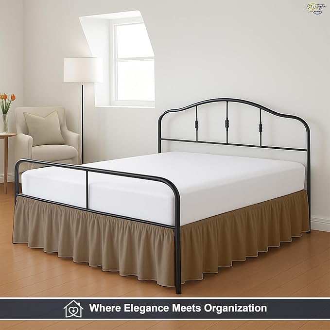 Cottington Lane Ruffled Bed Skirt Queen Size with Split Corner, Brushed Microfiber Hotel Quality Taupe Dust Ruffle, 12 Inch Drop Gathered Bedskirt, Soft and Stylish, Shrinkage and Fade Resistant